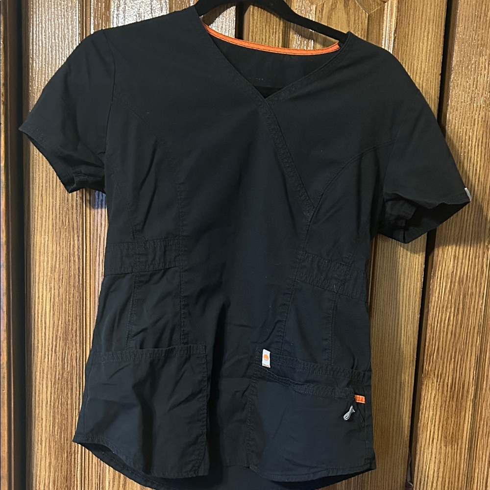 Scrubstar Women's Black Short Sleeve Scrub Top with Orange Accent